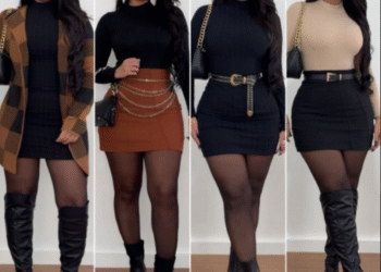 Quatro variações de looks femininos ajustados ao corpo para o Dia dos Namorados.
