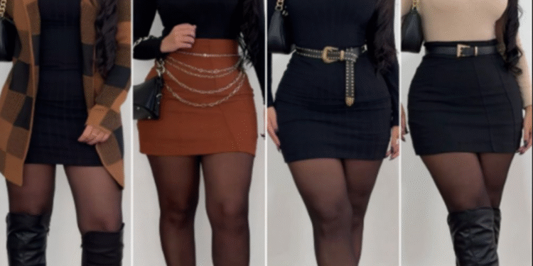 Quatro variações de looks femininos ajustados ao corpo para o Dia dos Namorados.