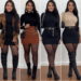 Quatro variações de looks femininos ajustados ao corpo para o Dia dos Namorados.