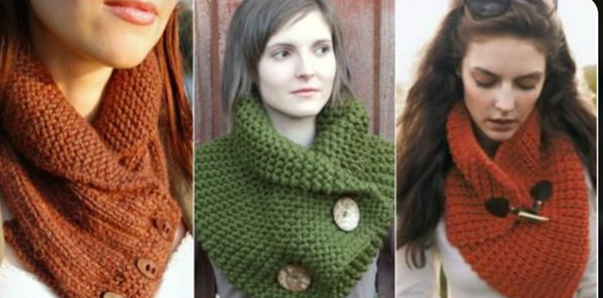  Mulheres usando cachecol gola (snood) com botões confortável e moderno. 