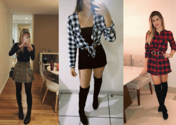 Três looks femininos com peças xadrez para festas de São João e São Pedro