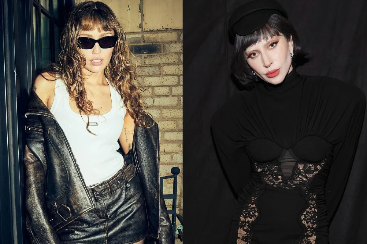 Miley Cyrus em estilo casual e moderno vs. Lady Gaga com look sofisticado e ousado.
