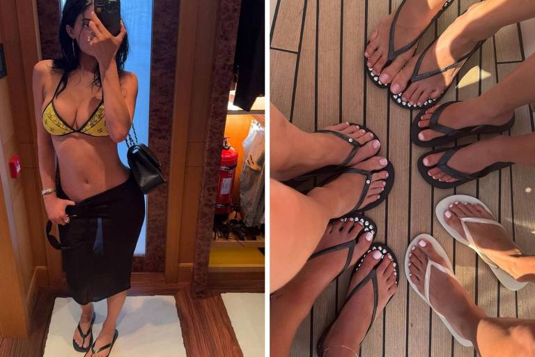 Kylie Jenner e suas amigas usando havaianas em sua ultima viagem. 