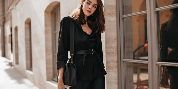 Jovem usando look em cor preta.