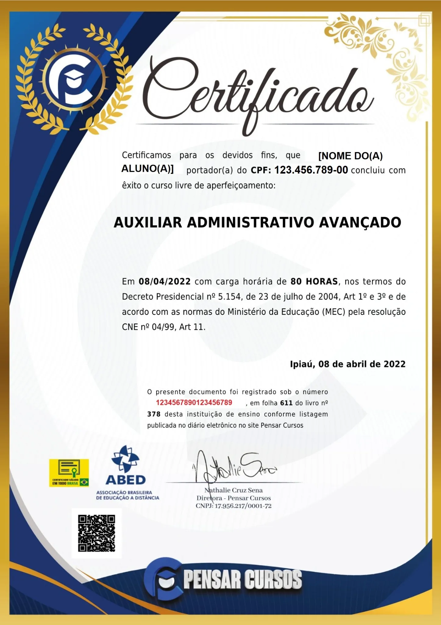 Certificado digital de conclusão do curso de Maquiagem 