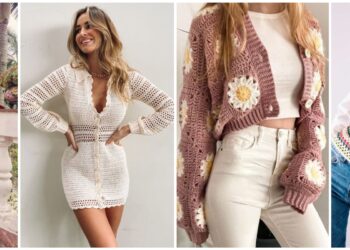 Looks estilosos com roupas de crochê, incluindo vestidos, cardigãs e tops coloridos, perfeitos para a estação.