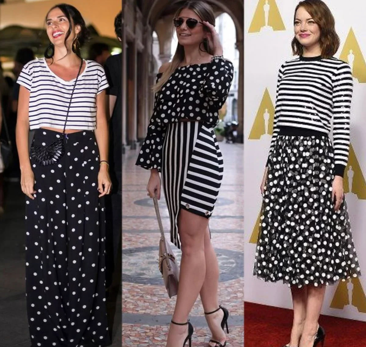 Tendência de 2025: O poá (tecido de bolinhas) retorna, em looks inspirados por celebridades.