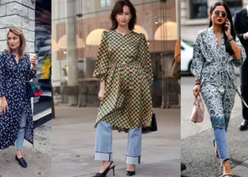 Mulheres usando vestido com calça, em estilo moderno e elegante.