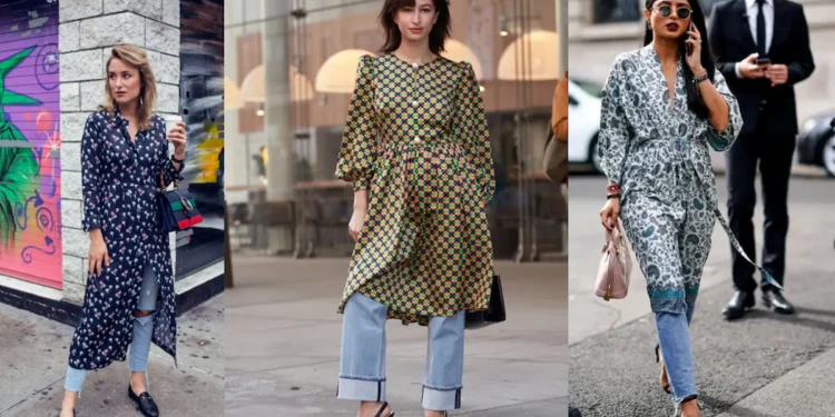 Usar vestido com calça? Confira nova tendência e aprenda a usá-la 1 Mulheres usando vestido com calça, em estilo moderno e elegante.