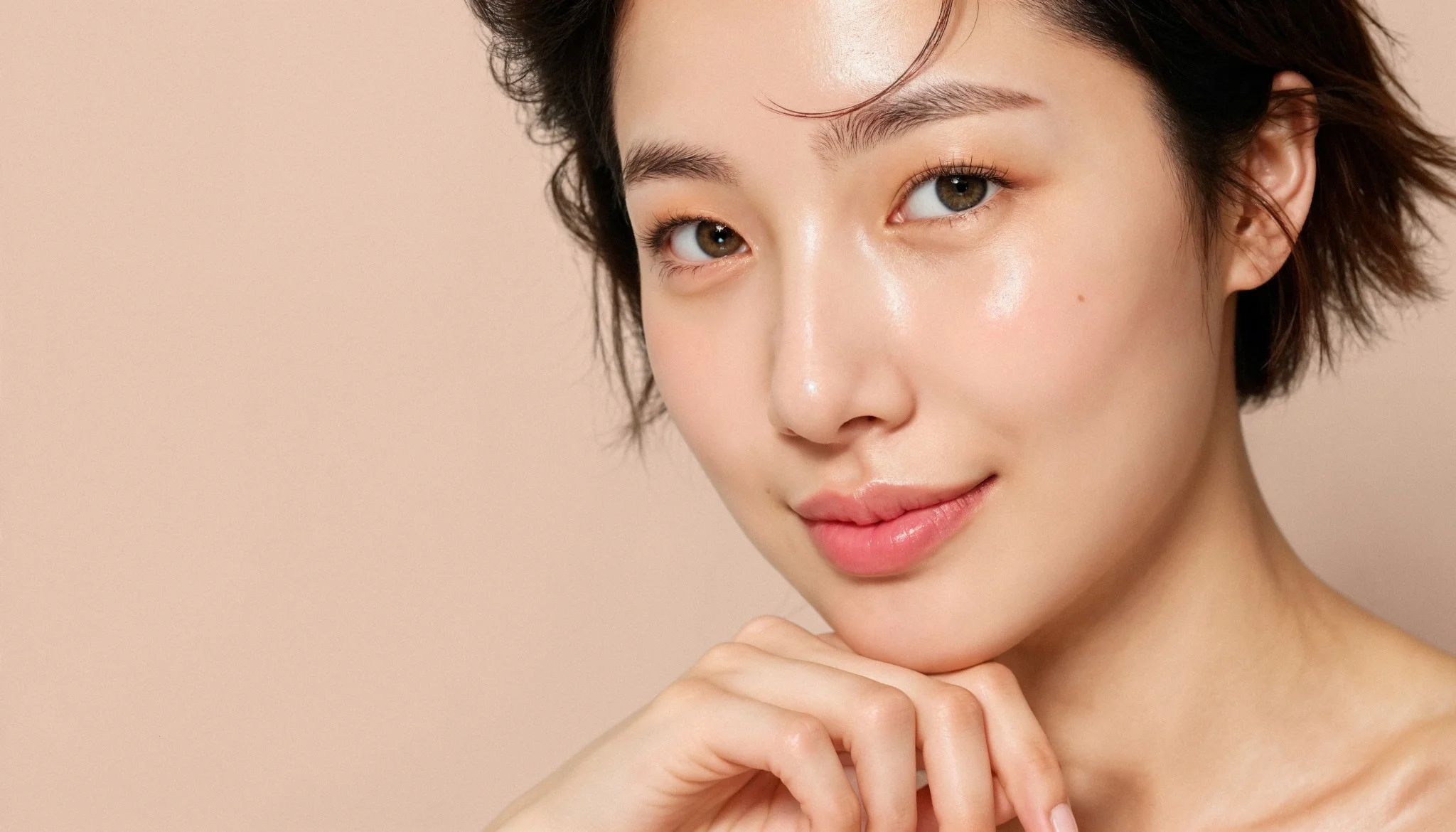 Mulher com pele radiante sorrindo, evidenciando os resultados do skincare coreano em sua rotina de cuidados com a pele.