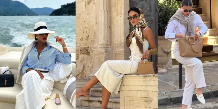 Mulher exibindo o estilo ‘Old Money’ com roupas sofisticadas e acessórios clássicos