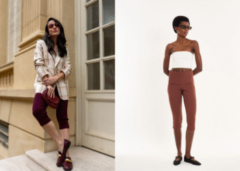 Duas mulheres usando calça corsário em looks diferentes, demonstrando a versatilidade da peça.