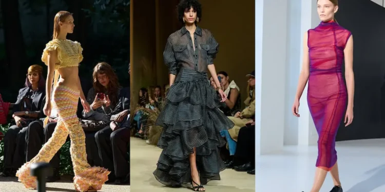 Confira as principais tendências de moda da Milan Fashion Week SS26 1 Modelos desfilando as principais tendências da Milan Fashion Week SS26, com looks inovadores e modernos.