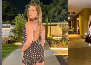 Imagem da influenciadora Virginia Fonseca usando vestido tubinho estilo anos 90, tendência de volta à moda.